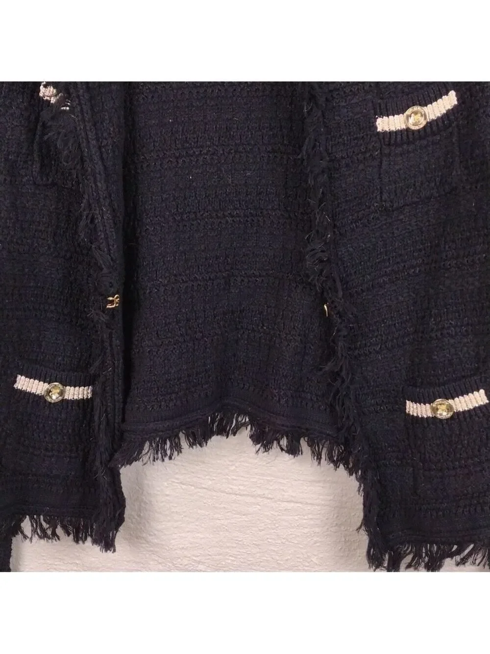 Lilly Pulitzer Black Gold Metallic Textured Knit One Clasp Front Cardigan Jacket
